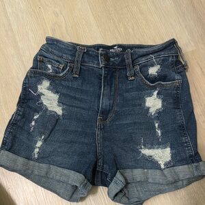 Hollister Women's Distressed Dark Blue Jean Shorts